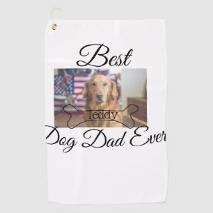 Best dog Dad ever add pet name photo bone golden r Golf Towel