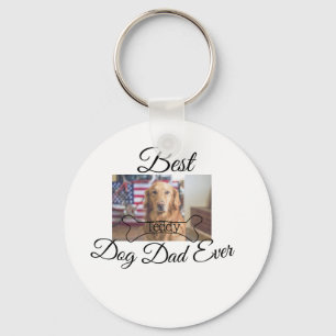 Best dog Dad ever add pet name photo bone golden r Keychain