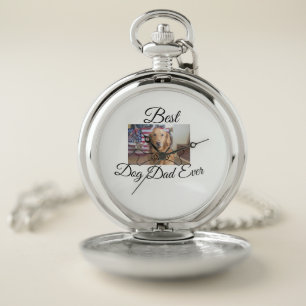 Best dog Dad ever add pet name photo bone golden r Pocket Watch
