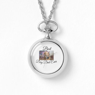 Best dog Dad ever add pet name photo bone golden r Watch