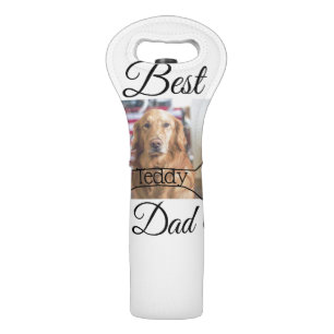 Best dog Dad ever add pet name photo bone golden r Wine Bag
