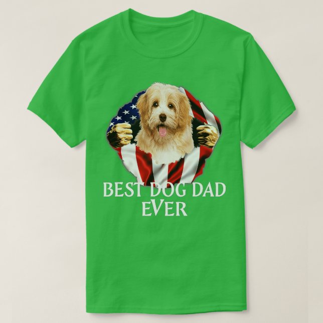 Best Dog Dad Ever CAVACHON Dog American Flag  T-Shirt (Design Front)