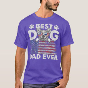 Best Dog Dad Ever Corgi Lovers USA Patriotic Flag  T-Shirt