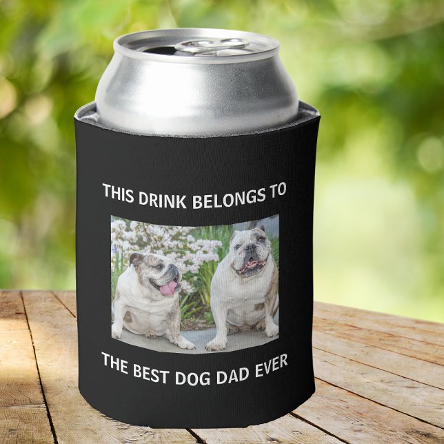 Best Dog Dad Ever Custom Photo Black Can Cooler (Creator Uploaded)