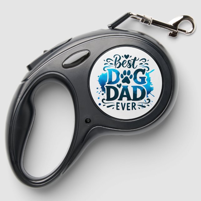 Best Dog Dad Ever Custom Photo Name Retractable Pet Leash (Back)