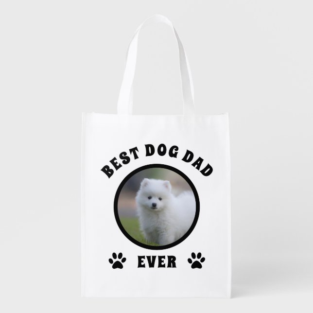 Best Dog Dad Ever Custom Photo Personalized Grocery Bag (Front)