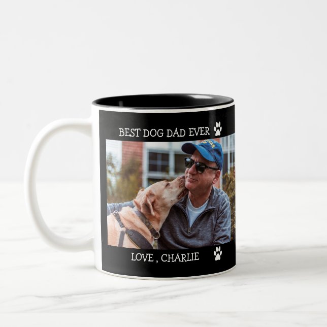 Best Dog Dad Ever Father's Day Custom Photo  Two-T Two-Tone Coffee Mug (Left)
