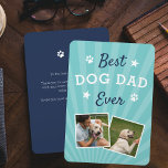 Best Dog Dad Ever | Father's Day Flat Photo Card<br><div class="desc">Celebrate a beloved doggie daddy this Father's Day with this cool photo greeting card design that features two favorite photos of his furbaby with the phrase "best Dog Dad ever" in white and blue lettering. Add a custom pre-printed message to the reverse side.</div>