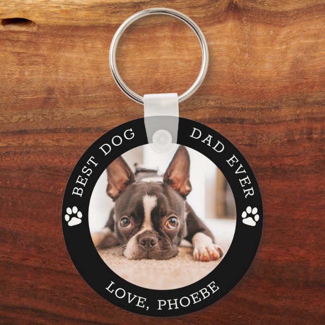 Best Dog Dad Ever French Bulldog Custom Photo Keychain (Front)