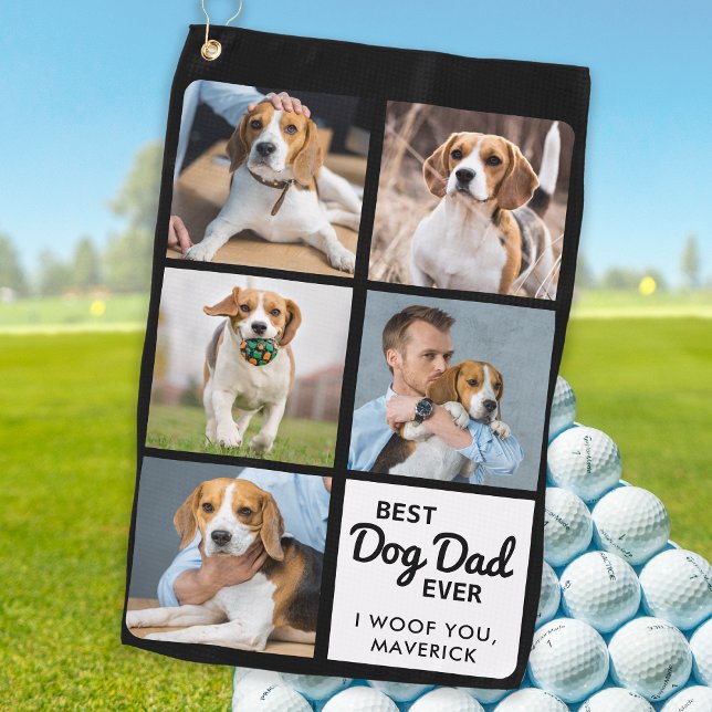 Best DOG DAD Ever - Golfer - Personalized 5 Photo Golf Towel (Creator Uploaded)
