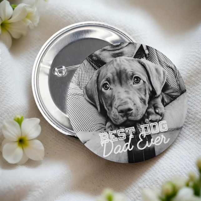 Best Dog Dad Ever Modern Custom Pet Photo Button (Creator Uploaded)