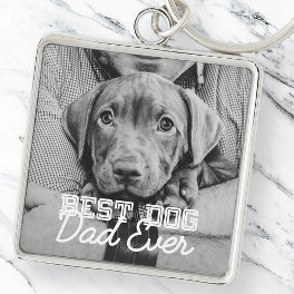 Best Dog Dad Ever Modern Custom Pet Photo Keychain