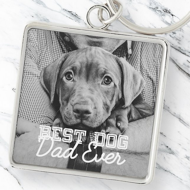 Best Dog Dad Ever Modern Custom Pet Photo Keychain (Creator Uploaded)