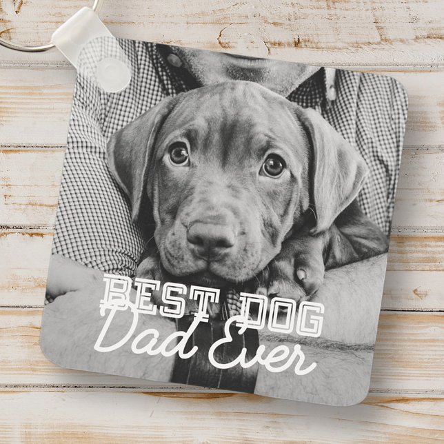 Best Dog Dad Ever Modern Custom Pet Photo Keychain (Creator Uploaded)