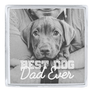 Best Dog Dad Ever Modern Custom Pet Photo Silver Finish Lapel Pin