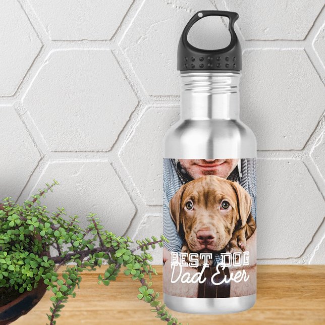 Best Dog Dad Ever Modern Custom Pet Photo Stainless Steel Water Bottle (Creator Uploaded)
