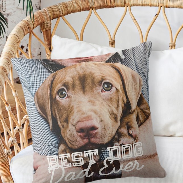 Best Dog Dad Ever Modern Custom Pet Photo Throw Pillow (Creator Uploaded)