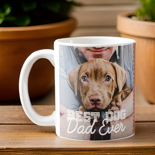 Best Dog Dad Ever Modern Custom Photo and Dog Name Coffee Mug (Creator Uploaded)