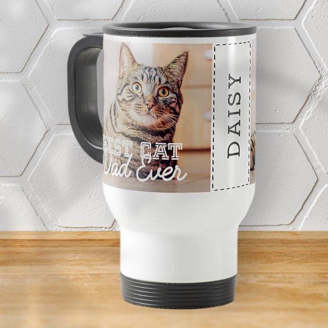 Best Dog Dad Ever Modern Custom Photo and Dog Name Travel Mug (Creator Uploaded)