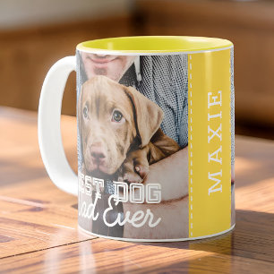Best Dog Dad Ever Modern Custom Photo and Dog Name Two-Tone Coffee Mug
