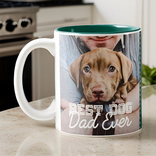 Best Dog Dad Ever Modern Custom Photo and Dog Name Two_Tone Coffee Mug