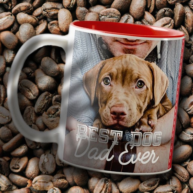 Best Dog Dad Ever Modern Custom Photo and Dog Name Two-Tone Coffee Mug