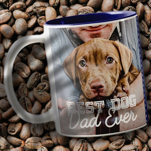 Best Dog Dad Ever Modern Custom Photo and Dog Name Two_Tone Coffee Mug