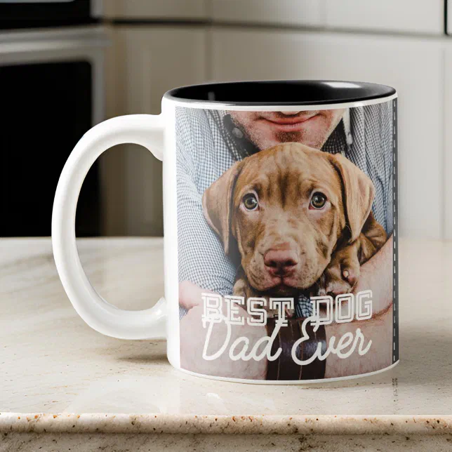 Best Dog Dad Ever Modern Custom Photo and Dog Name Two-Tone Coffee Mug
