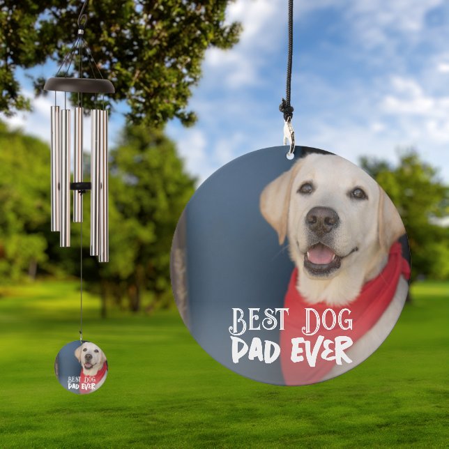 Best Dog Dad Ever Modern Custom Picture and Text  Wind Chime (Outdoor)