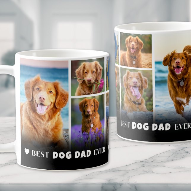 Best Dog Dad Ever Name Photo Collage Coffee Mug (Best Dog Dad Pet Photo Collage Coffee Mug)