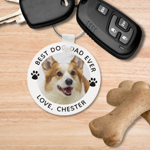 BEST DOG DAD EVER Paw Print 2 Photos Keychain