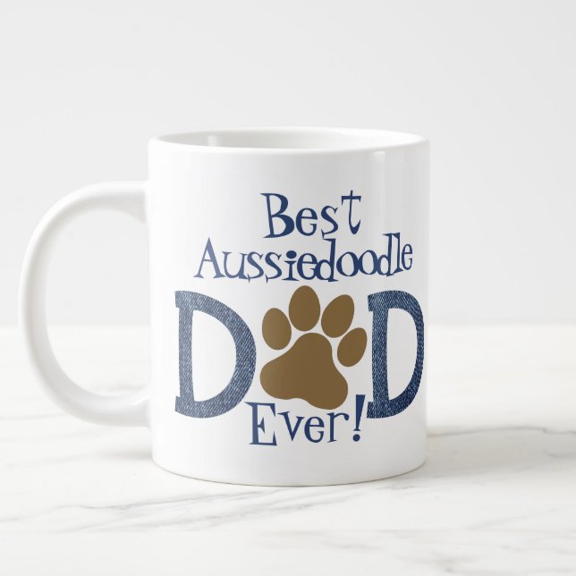 Best Dog Dad Ever, Paw Print & Denim, Photo Giant Coffee Mug (Left)