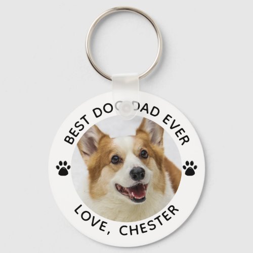 BEST DOG DAD EVER Paw Print Photo Keychain