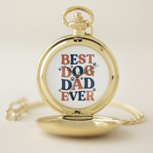 Best Dog Dad Ever Paw Print Typography Gift Pocket Watch