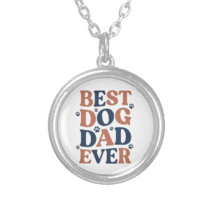Best Dog Dad Ever Paw Print Typography Gift Silver Plated Necklace