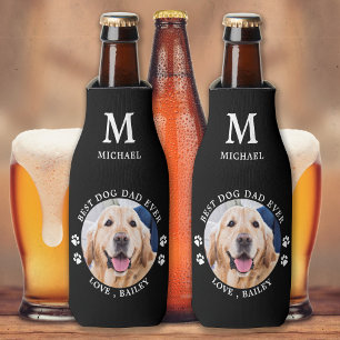 Best Dog Dad Ever Paw Prints Custom Cute Pet Photo Bottle Cooler