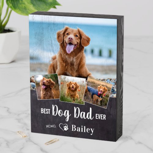 Best DOG DAD Ever Personalized 4 Pet Photo Collage Wooden Box Sign