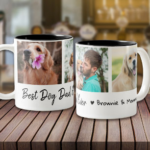 Best Dog Dad Ever Pet 3 Photo Collage Personalized Two-Tone Coffee Mug