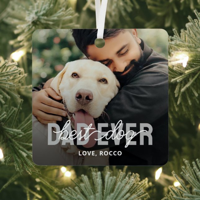 Best Dog Dad Ever Pet Photo Metal Ornament (Insitu)