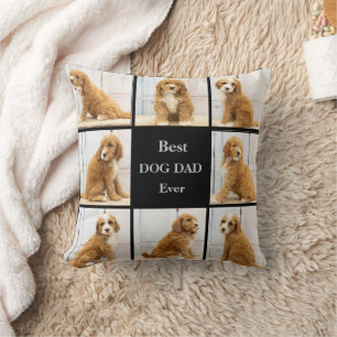 Best Dog Dad Ever Photo Collage black Throw Pillow