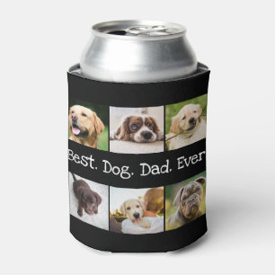 Best Dog Dad Ever Photo Collage in Black and White Can Cooler