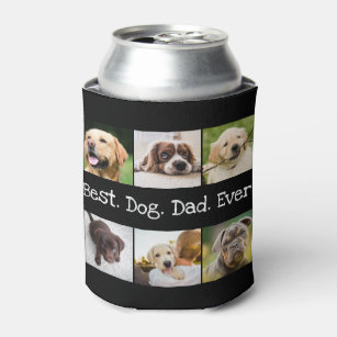 Best Dog Dad Ever Photo Collage in Black and White Can Cooler