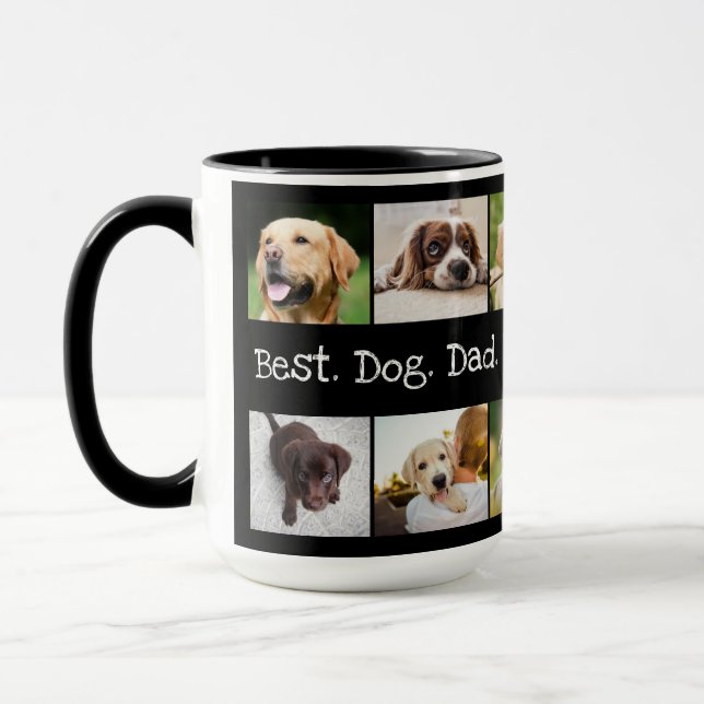 Best Dog Dad Ever Photo Collage in Black and White Mug (Left)
