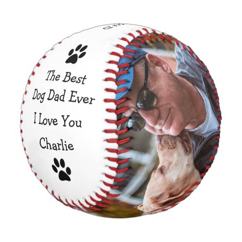 Best Dog Dad Ever Photo Collage Paw Print Dog Name Baseball