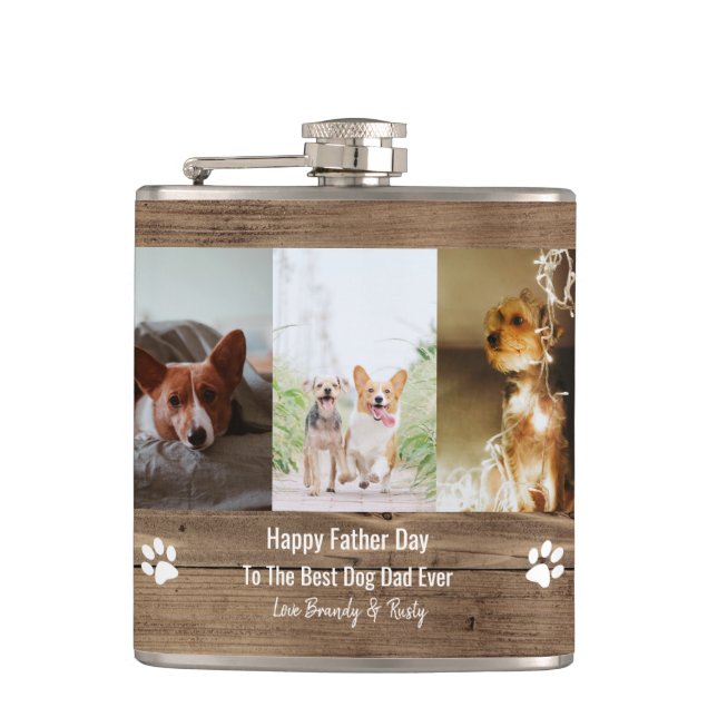 Best Dog Dad Ever Photo Fathers Day Flask (Front)