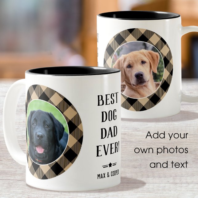 Best Dog Dad Ever Photo Name Beige Two-Tone Coffee Mug (Creator Uploaded)