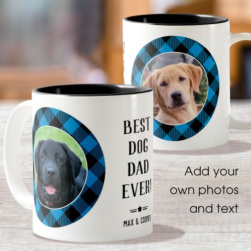 Best Dog Dad Ever Photo Name Blue Two_Tone Coffee Mug