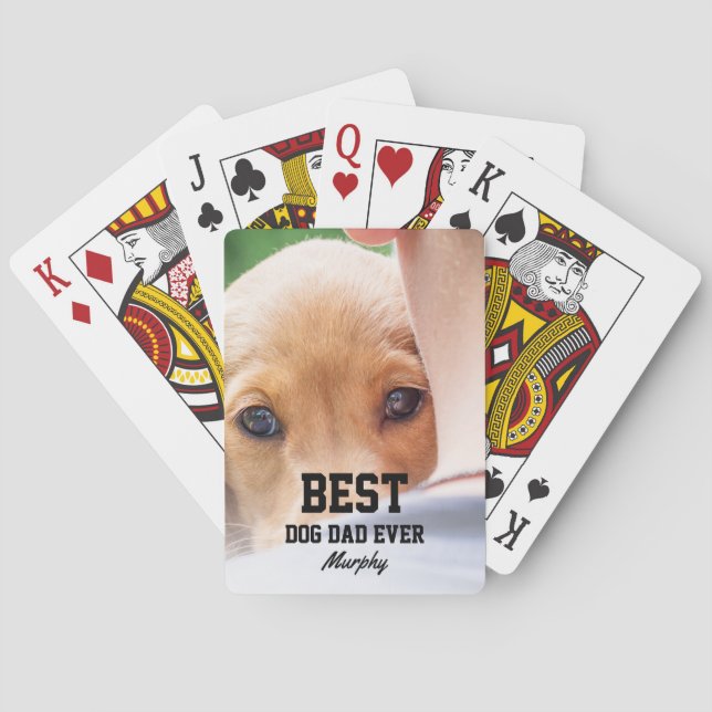 Best Dog Dad Ever Photo Name Father's Day Poker Cards (Back)
