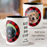 Best Dog Dad Ever Photo Name Red Two-Tone Coffee Mug<br><div class="desc">'Best Dog Dad Ever!' Surprise Dad with a fun personalized coffee mug. This stylish template with Buffalo Plaid picture frames, is a great gift for any dog-lover! Featuring two of your favorite photos that can be the same or different. All the text can be customized, so you can add your...</div>