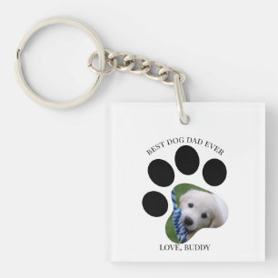 Best Dog Dad Ever Photo Paw Print  Keychain